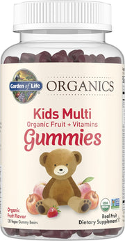Garden of Life Organics Kids Multi Gummies bottle, 120 count, fruit flavor.