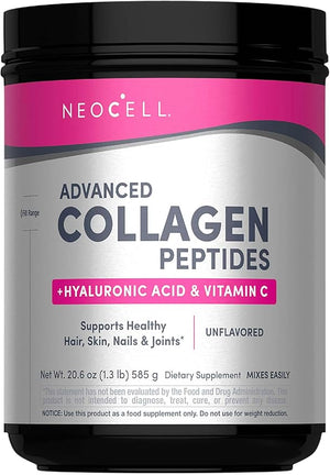 NeoCell Advanced Collagen Peptides Powder 585g canister on white background.