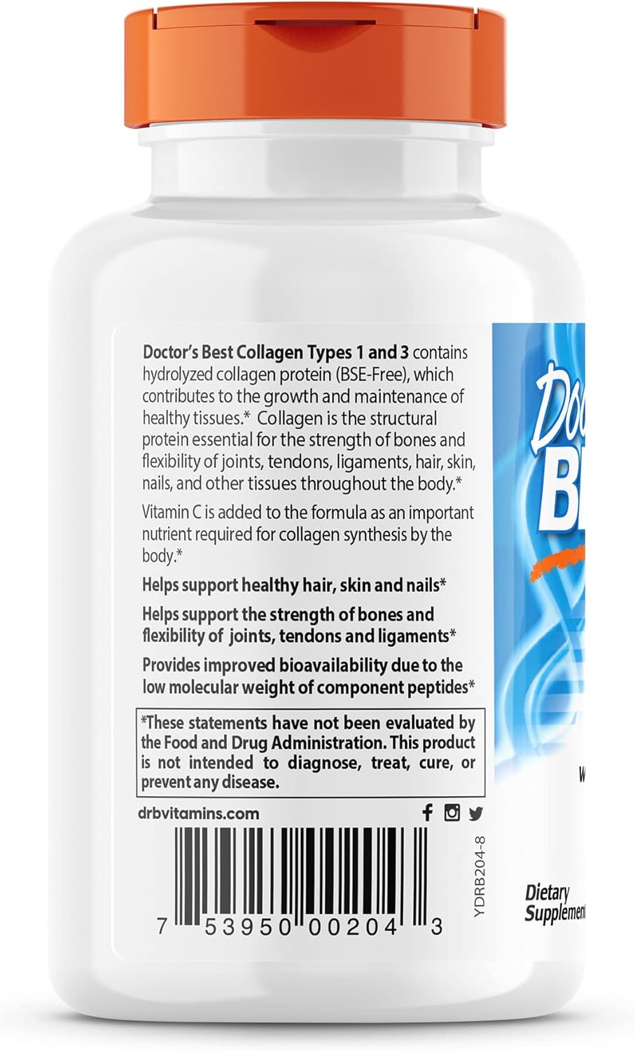 Doctor's Best Collagen Types 1 & 3 with Peptan & Vitamin C – 180 Tablets
