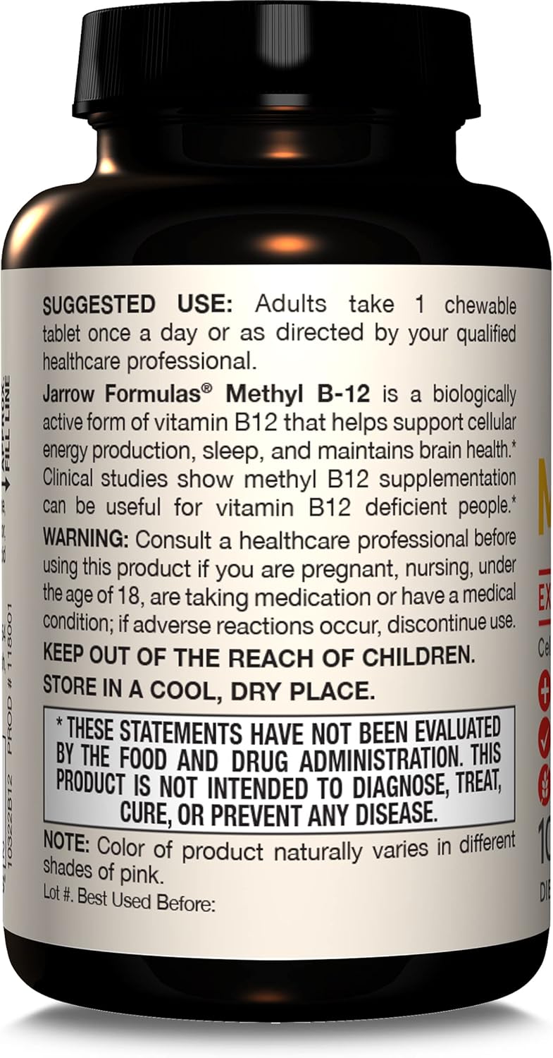 How to Use Image: Jarrow Formulas Methyl B-12 1000mcg chewable tablets lemon usage instructions 100 count