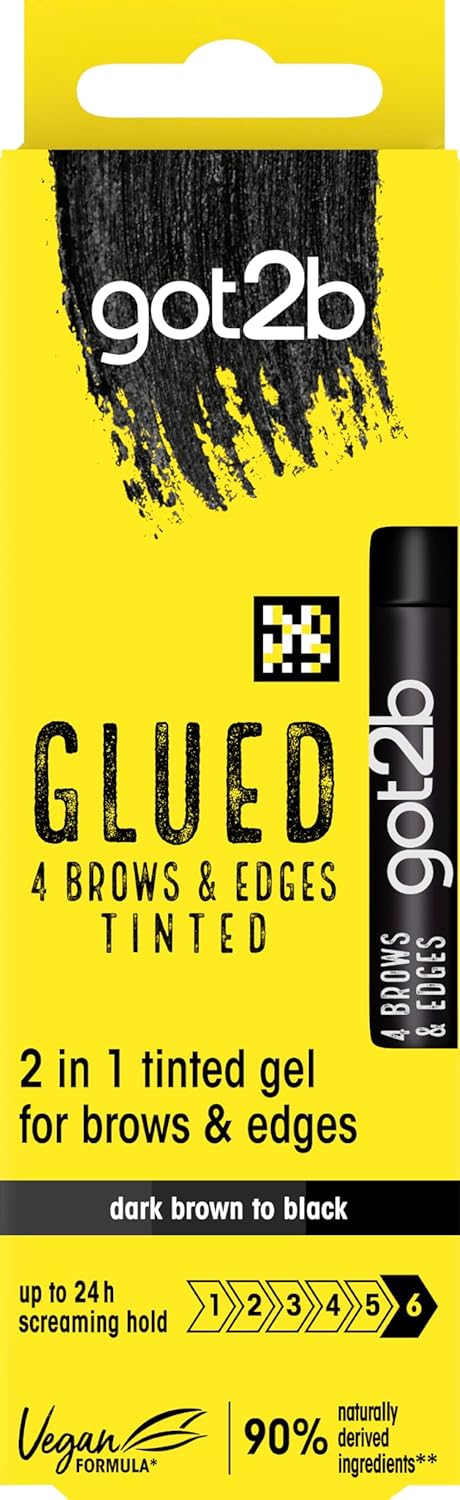 got2b Glued 4 Brows and Edges Tinted Gel Dark Brown to Black 16ml front product box packaging