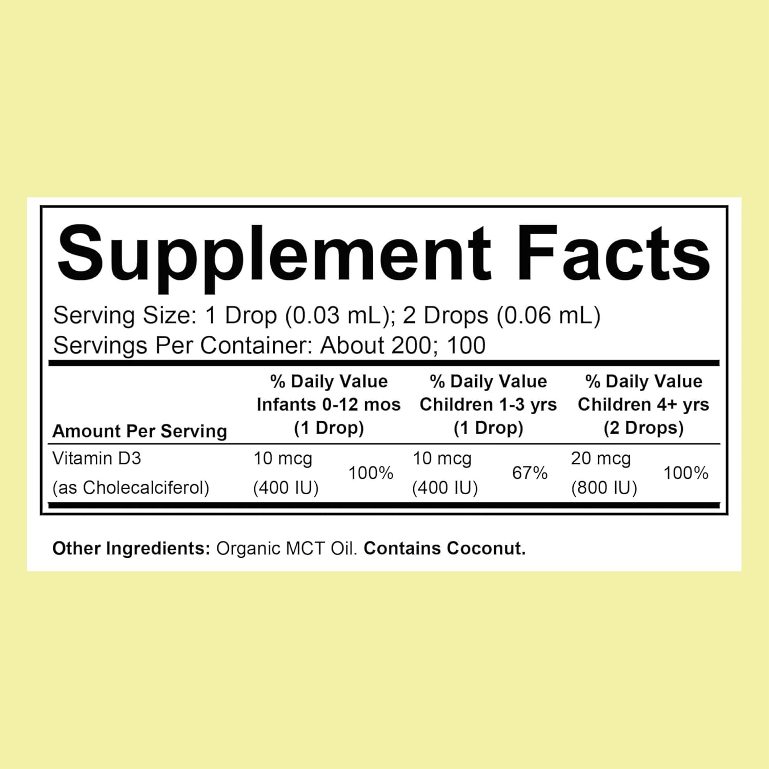 ChildLife Essentials Vitamin D3 Drops supplement facts ingredients organic MCT oil 6.25ml