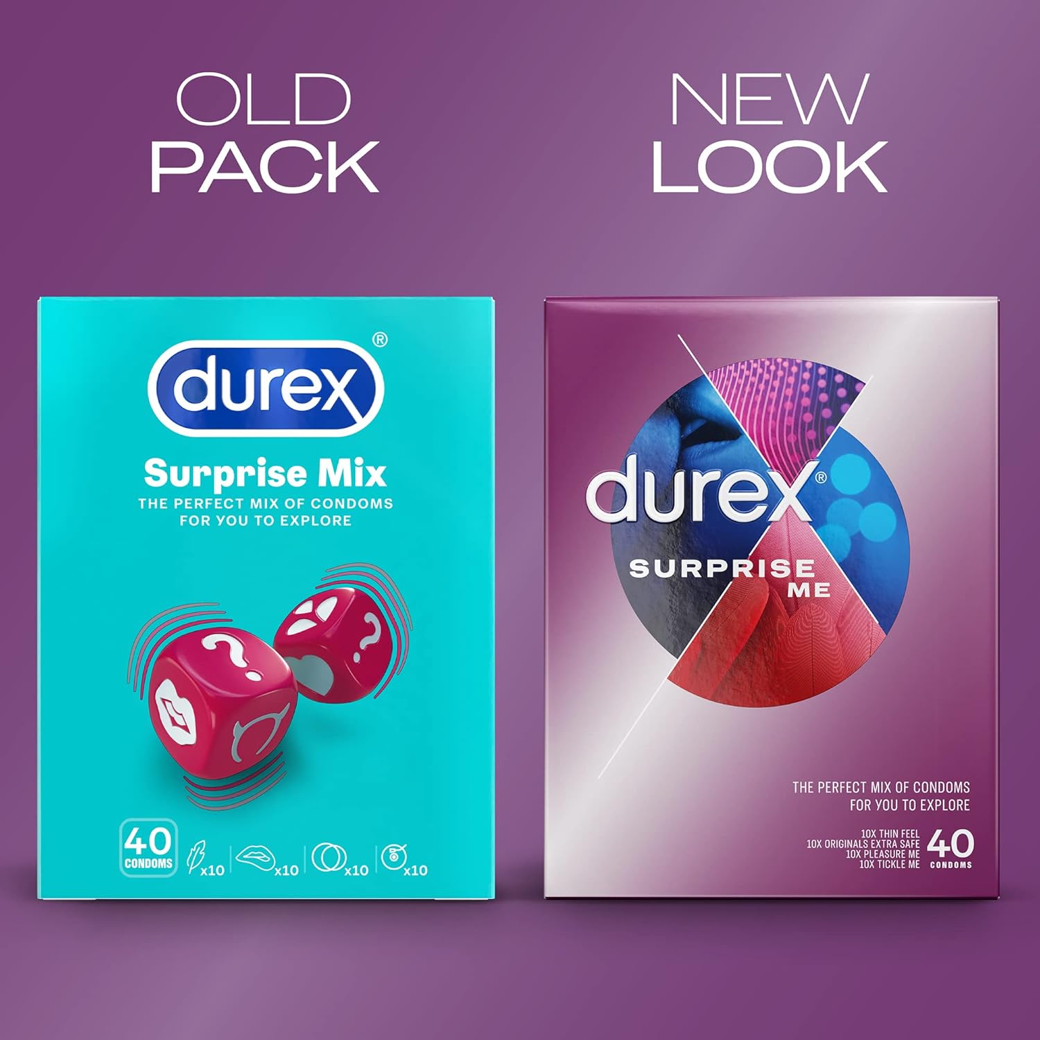 Durex Surprise Me Variety Pack Condoms 40 Count Old vs New Packaging Comparison
