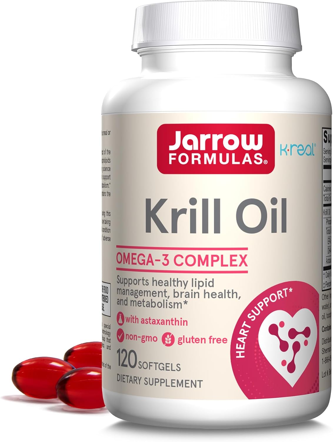 Front Image: Jarrow Formulas krill oil omega 3 120 softgels front packaging bottle