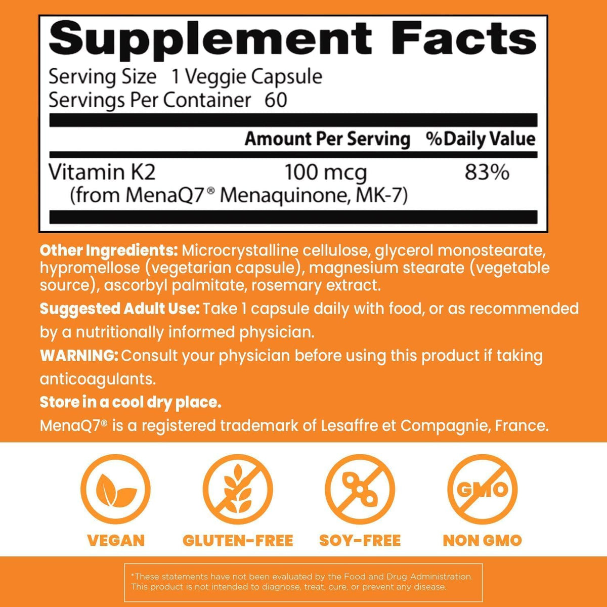Natural Vitamin K2 MK-7 mit MENAQ7, 100 MCG