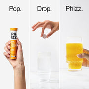 Phizz Daily electrolyte multivitamin effervescent tablets dissolving in water hydration drink variety pack 100 tablets