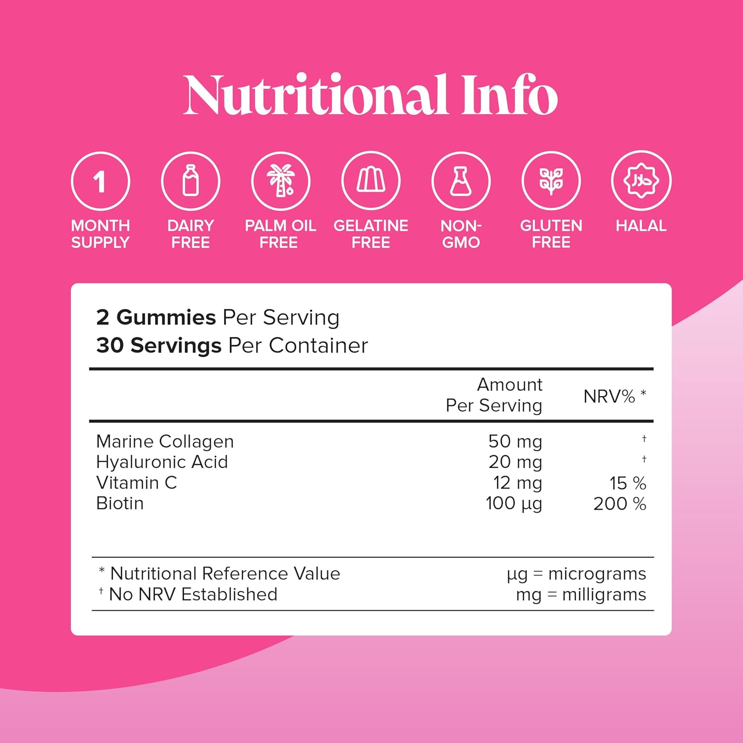 Novomins Marine Collagen Gummies Peach 60 Count nutritional info vitamins panel