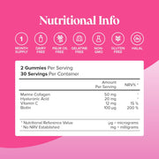 Novomins Marine Collagen Gummies Peach 60 Count nutritional info vitamins panel