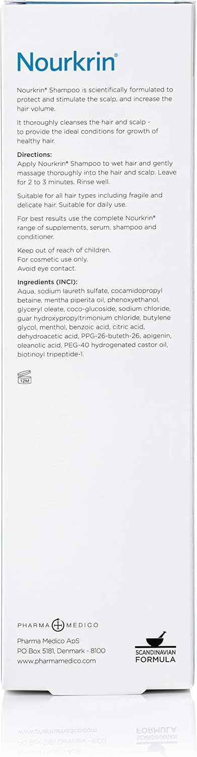 Conditioner directions and ingredient list for Nourkrin 150ml tube.