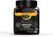 Pure Gold Manuka Honey jar, 525+ MGO, 250g.