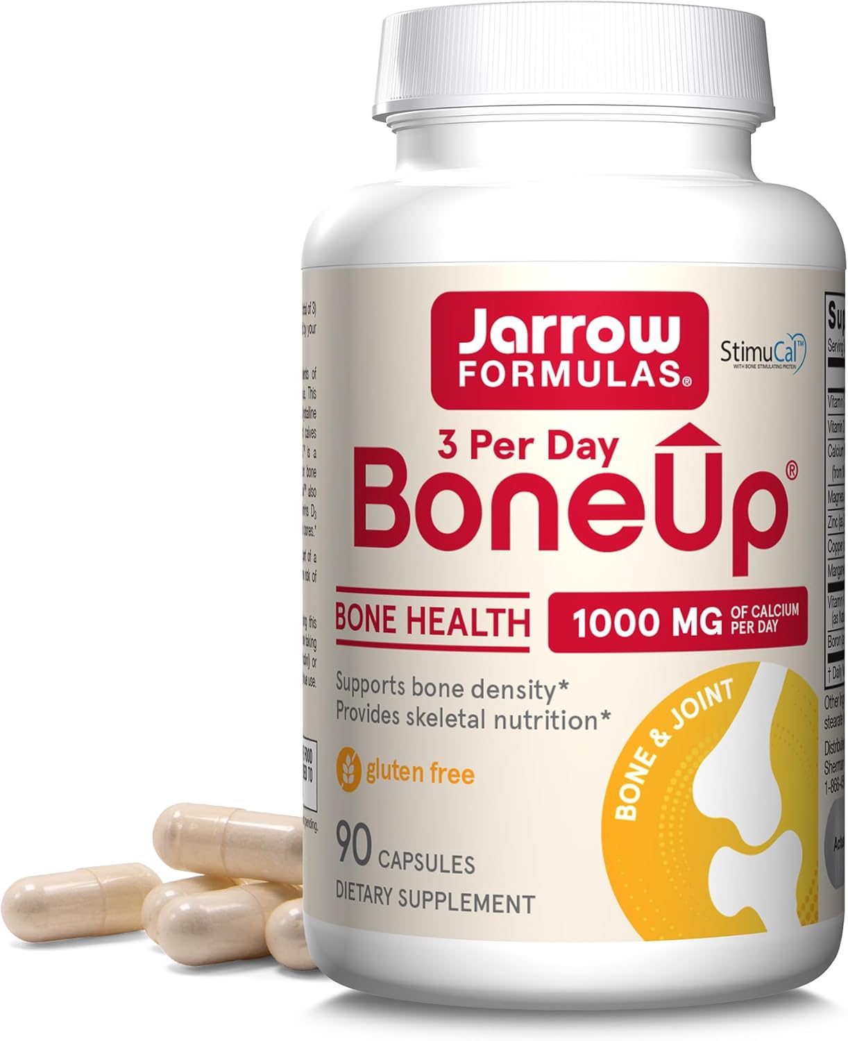 Front Image: Jarrow Formulas BoneUp 3 Per Day 1000mg calcium capsules bottle 90 count