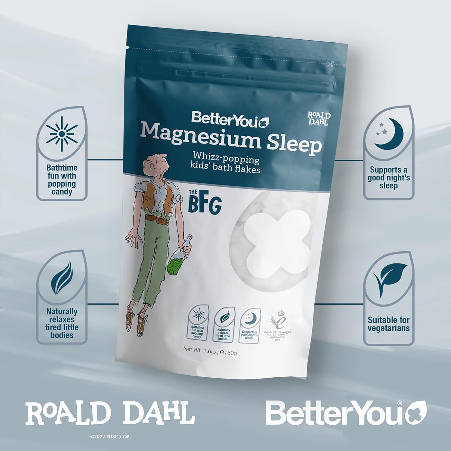 BetterYou Magnesium Whizz-Popping Kids Bath Flakes, Lavender - 750g