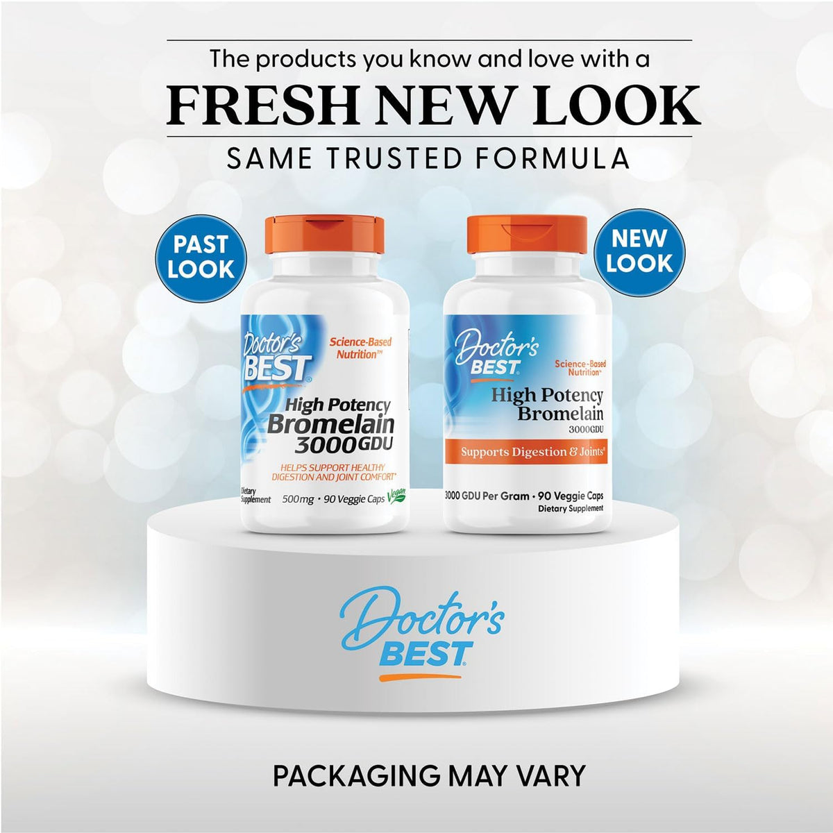 Doctor's Best High Potency Bromelain, bottle packaging, unflavoured, 500mg, 90 veggie capsules, new packaging