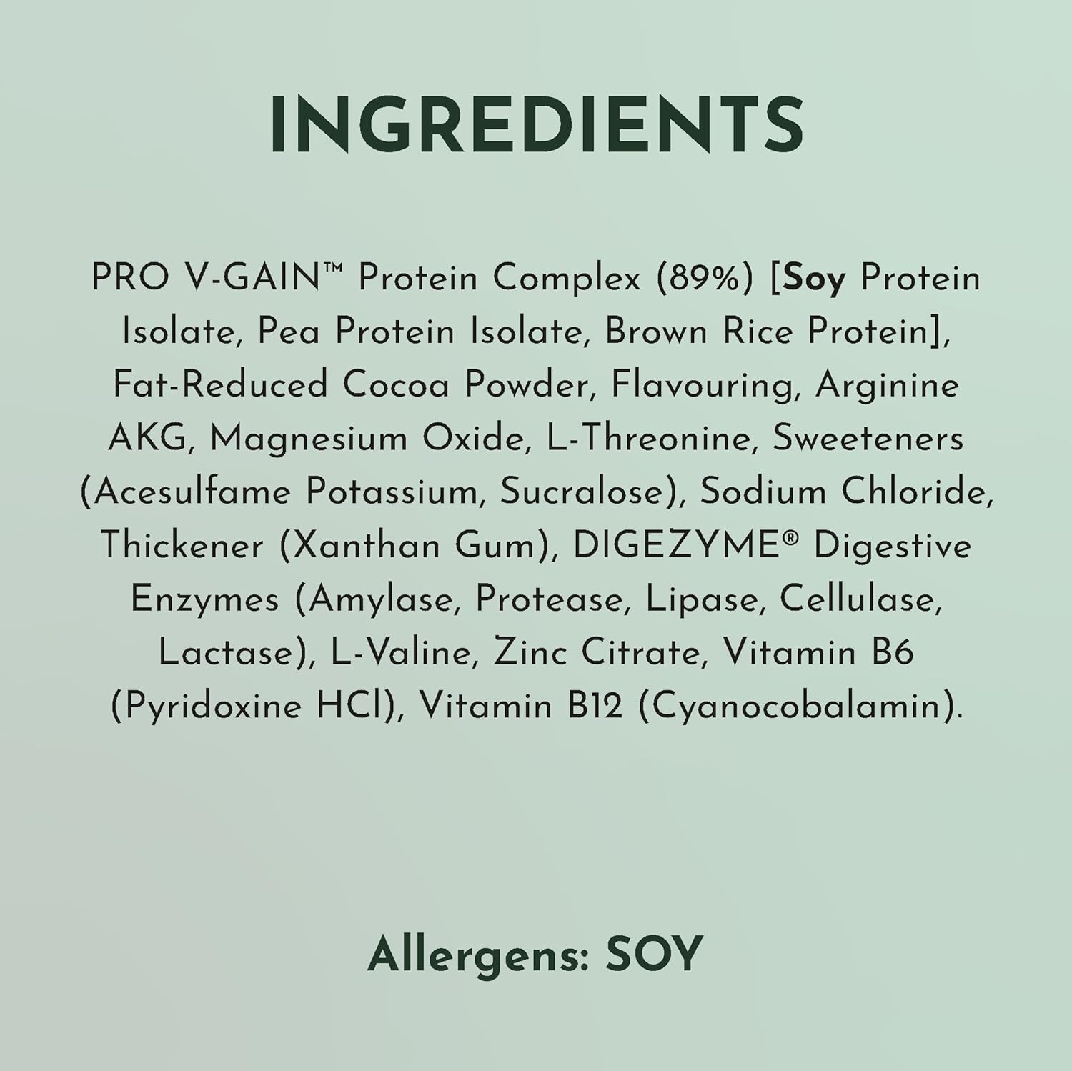 SCI-MX Pro V-Gain ingredients label vegan protein chocolate 2.2kg