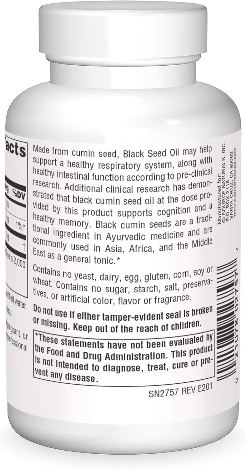Barcode image: Source Naturals Black Seed Oil softgels bottle barcode 120 count