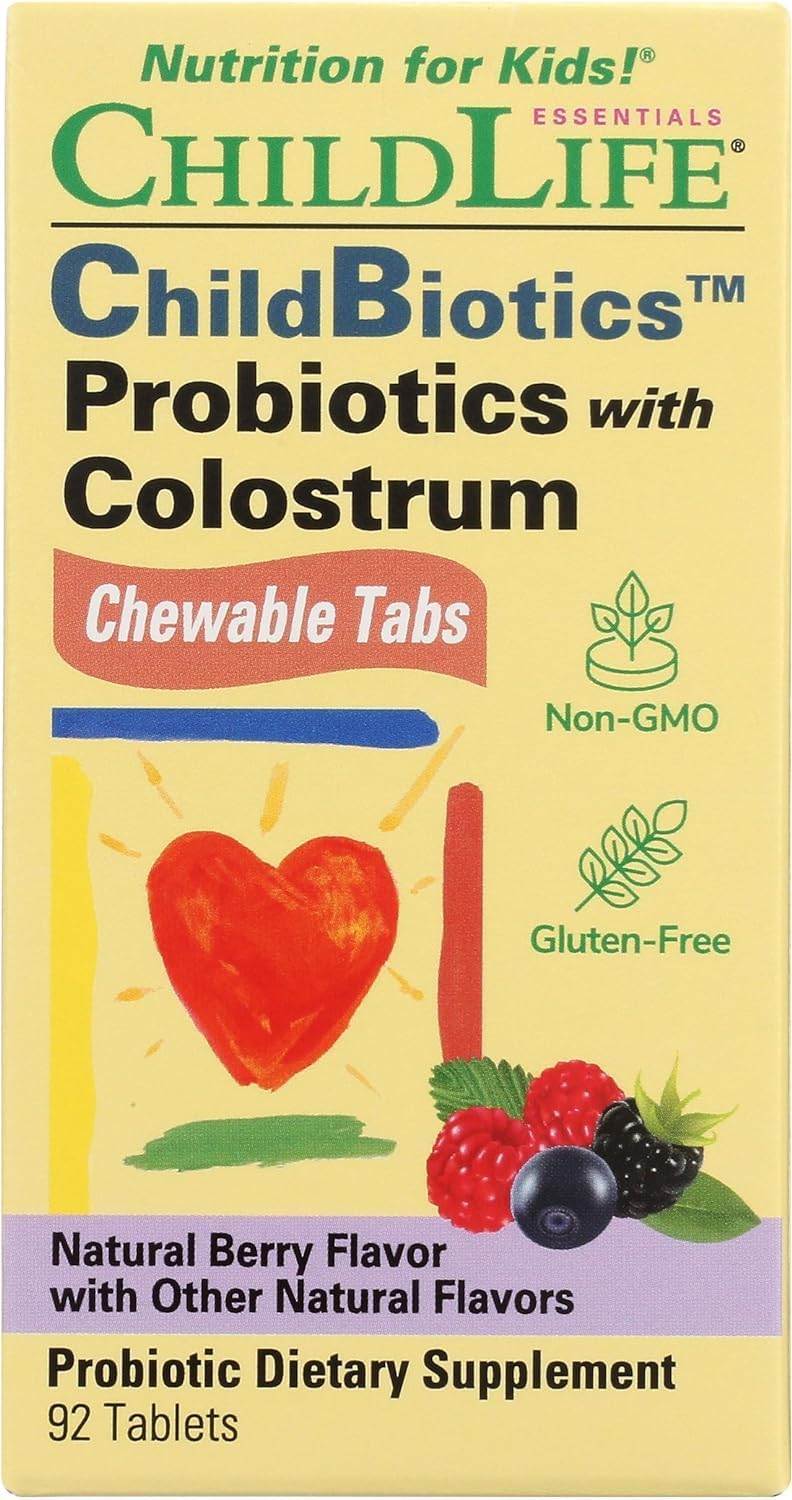 ChildLife Essentials ChildBiotics chewable probiotics berry flavour tablets 92 count box