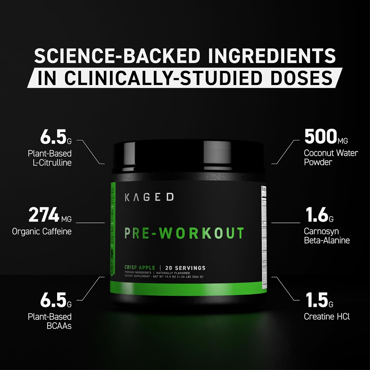 Science backed Kaged Original supplement powder supplement facts label 554g