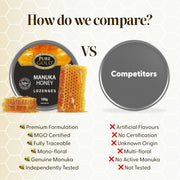 Pure Gold Manuka Honey Lozenges 525+ MGO - 100g versus other brand