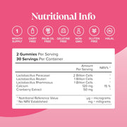Novomins Womens Bio Balance Gummies Strawberry 60 Count nutritional info vitamins minerals panel