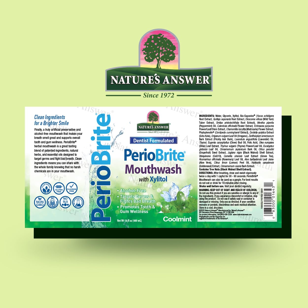 Nature’s Answer PerioBrite Cool Mint alcohol-free mouthwash 480ml barcode