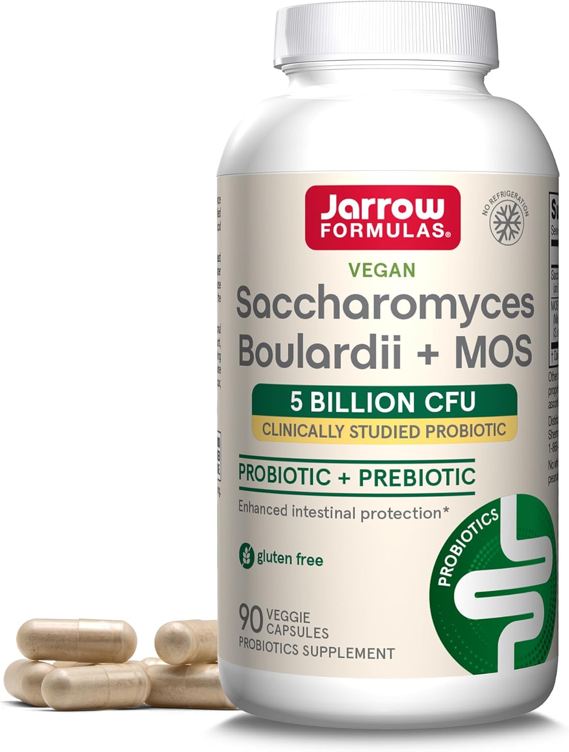 Front Image: Jarrow Formulas Saccharomyces Boulardii MOS probiotic capsules bottle 90 count 5 billion CFU