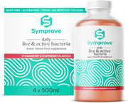 Symprove Liquid Probiotic Strawberry Raspberry Flavour 4 x 500ml multipack bottles live active bacteria supplement front view