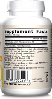 Jarrow Formulas MK-7 Vitamin K2 90mcg 90 Softgels barcode