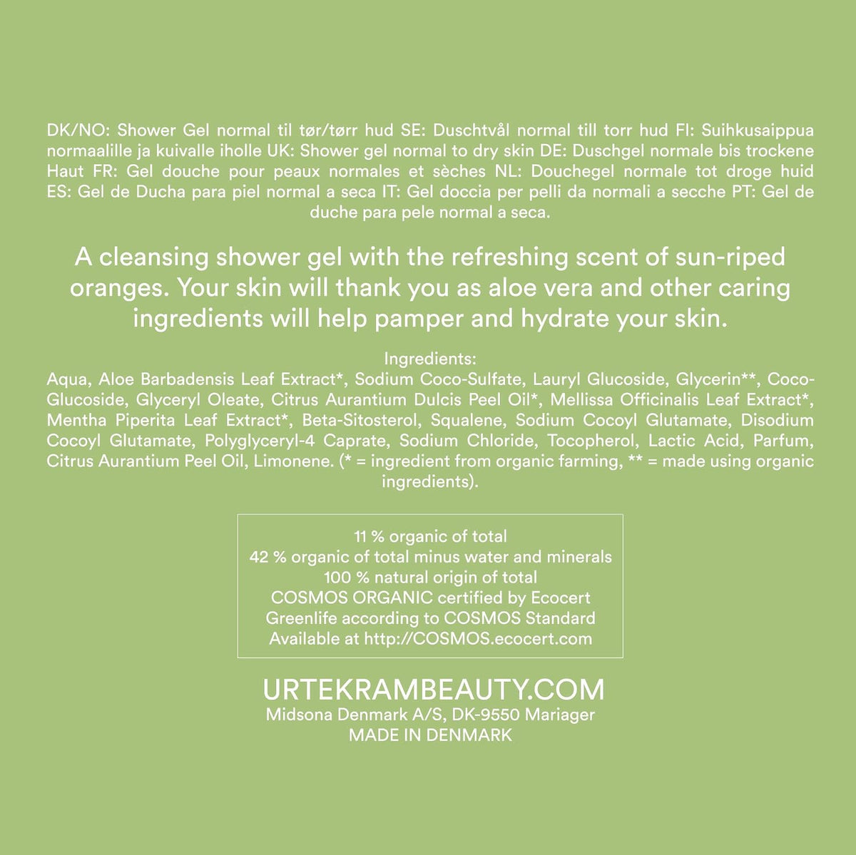 Urtekram Revitalizing Aloe Vera Shower Gel 500ml bottle ingredients