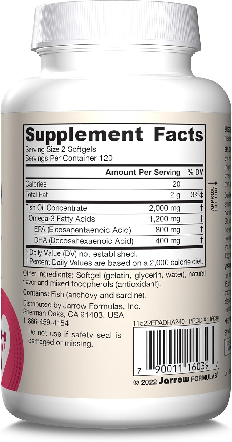Barcode Image: Jarrow Formulas fish oil EPA DHA balance 1200mg 240 softgels barcode packaging