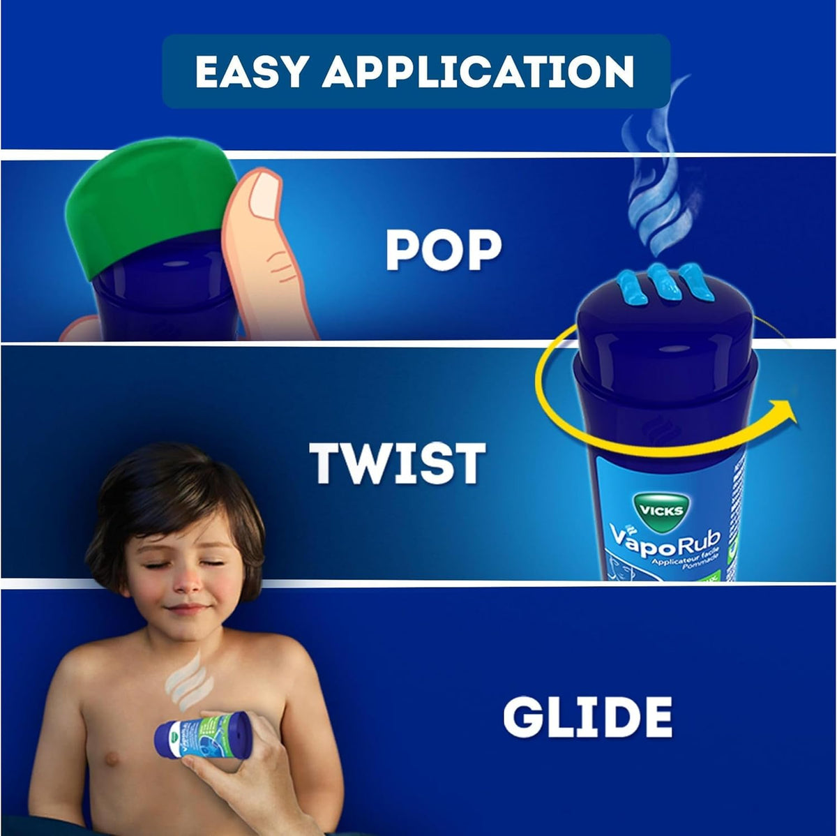Vicks VapoRub Easy Applicator topical ointment no flavour 35g twist up applicator how to use