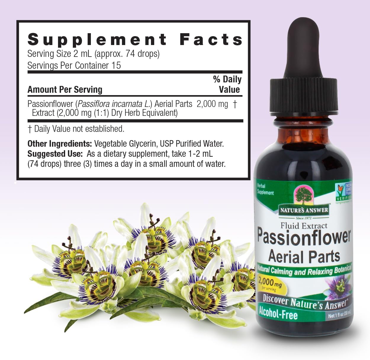 Nature’s Answer Passionflower liquid extract supplement facts 30ml bottle