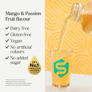 Symprove Liquid Probiotic Mango Passionfruit Flavour 500ml probiotic drink pouring dairy free gluten free vegan