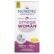 Nordic Naturals Omega Woman supplement box, 120 soft gels with evening primrose oil.