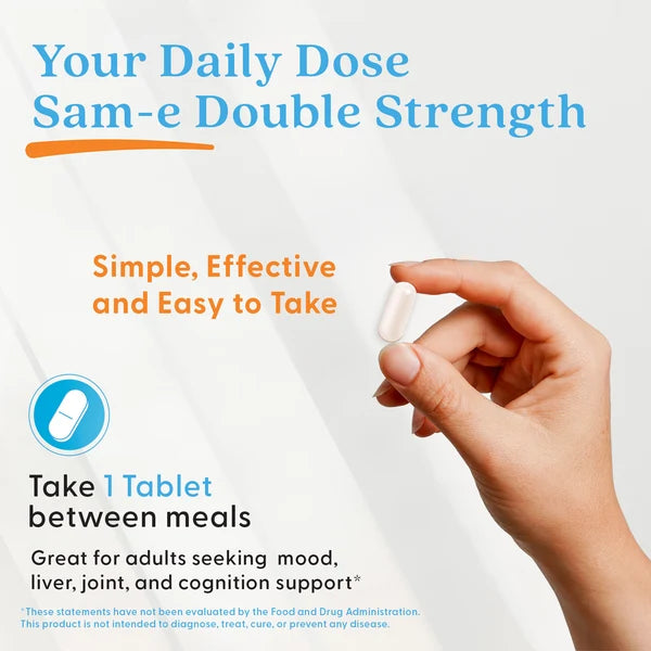 Doctor's Best Double-Strength SAM-e, bottle packaging, no flavour, 400mg, 60 enteric-coated tablets, daily use instructions