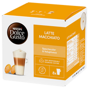 Front: NESCAFÉ Dolce Gusto Latte Macchiato Coffee Pods box, 24 servings.