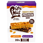 Pip & Nut Peanut Butter and Dark Chocolate Peanut Protein Bars variety pack box 20 x 46g
