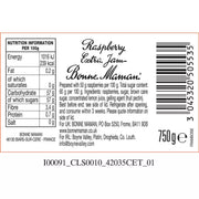 Bonne Maman raspberry conserve nutrition facts, ingredients & barcode label jar 750g