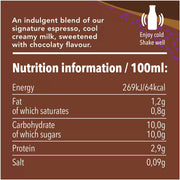 Starbucks Frappuccino Mocha Iced Coffee Drink, glass bottle packaging, Mocha flavour, 8 x 250ml, ingredients and nutrition information