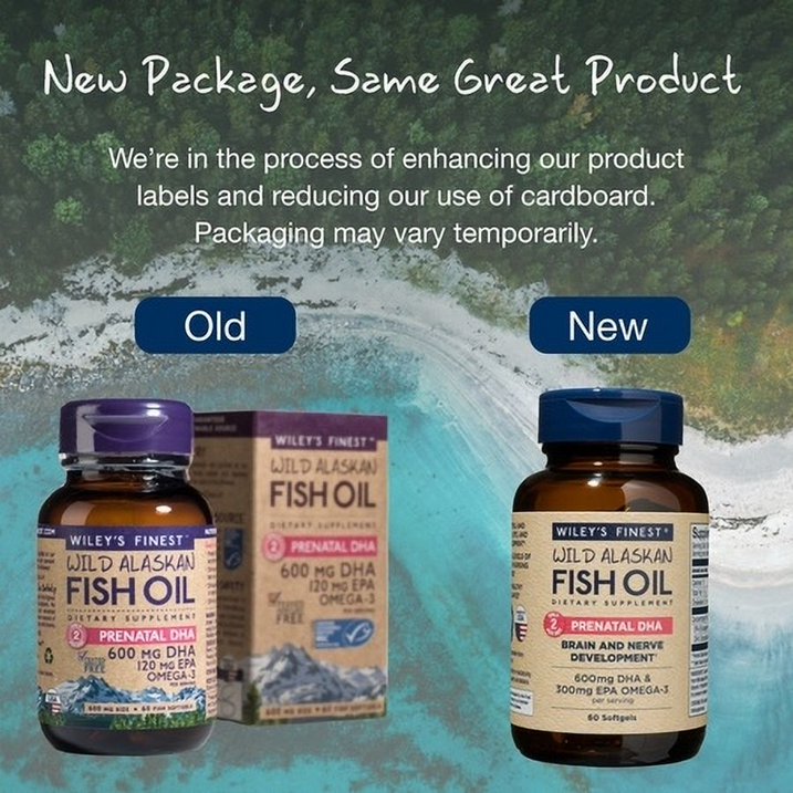 Wiley's Finest Prenatal DHA Omega-3 Fish Oil - 60 Softgels old & new packaging