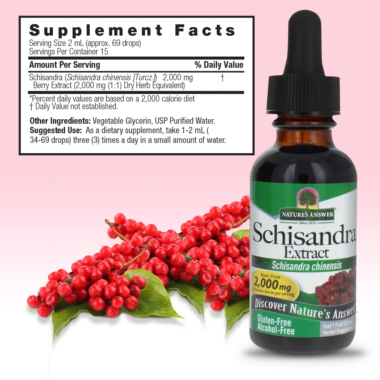 Nature’s Answer Schisandra berry liquid extract supplement facts 30ml bottle