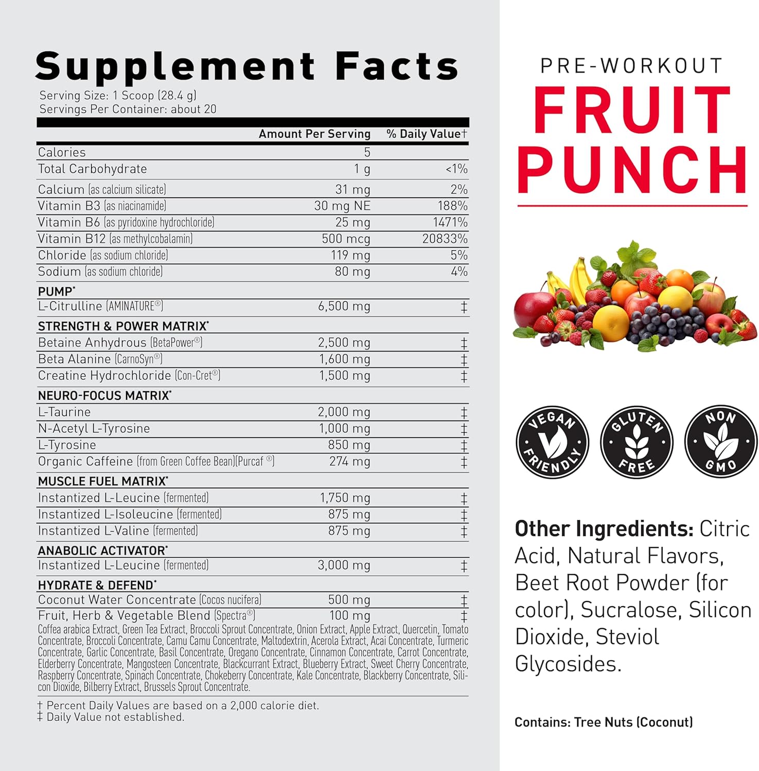 Kaged Original supplement powder nutrition label 564g on white background