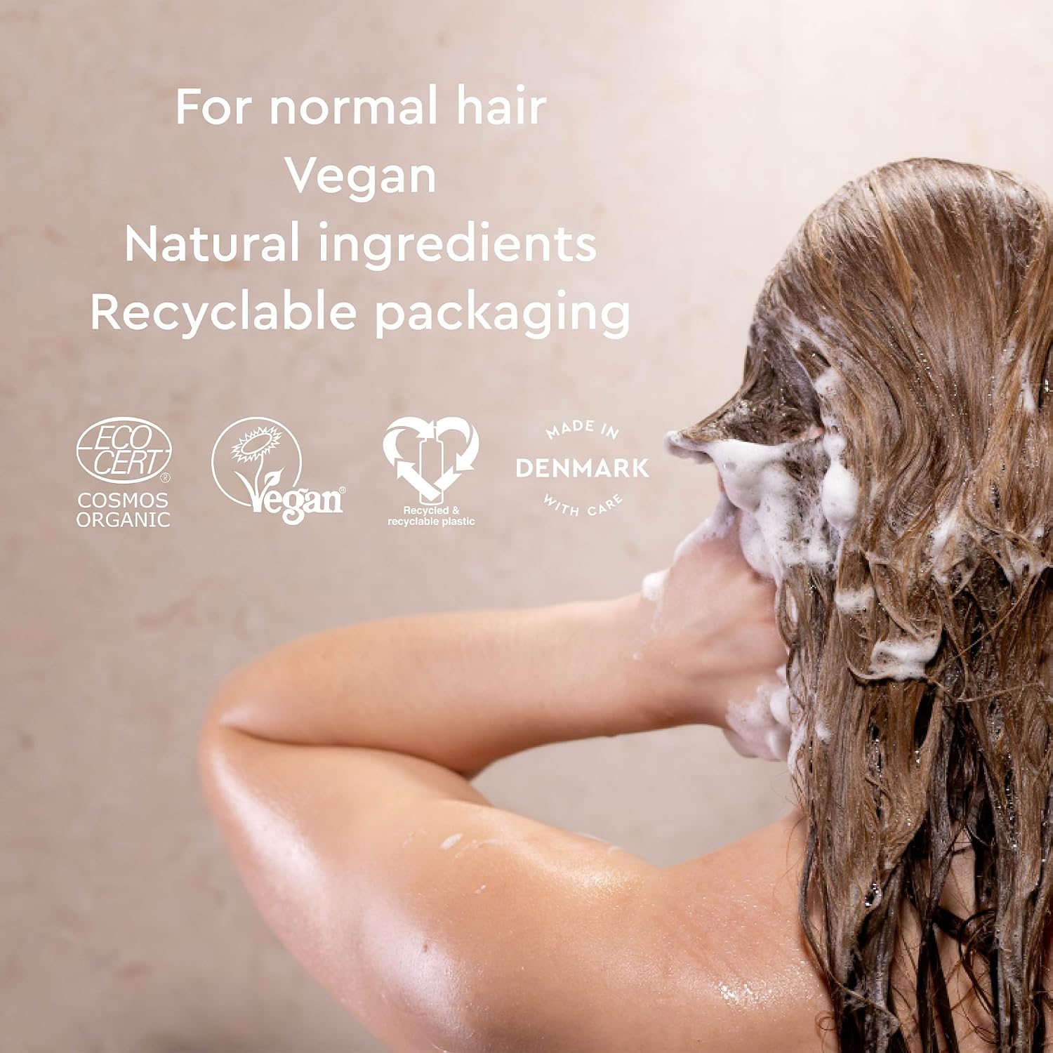 Urtekram Volume Rasul Shampoo, shampoo bottle packaging, fresh peppermint fragrance, 250ml, shake and application directions