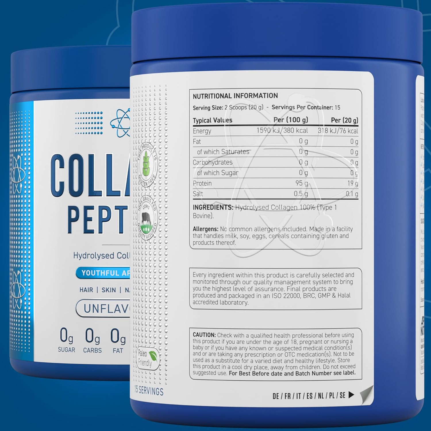 Applied Nutrition Collagen Peptides supplement facts powder unflavoured 300g