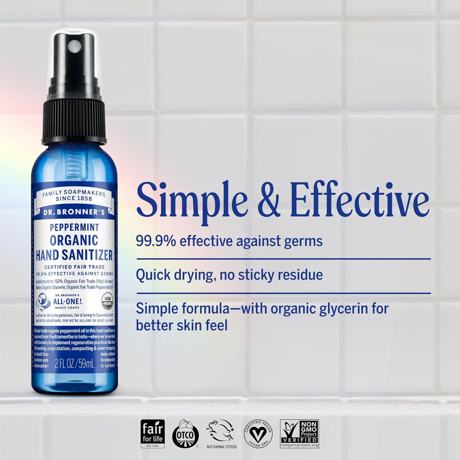 Dr. Bronner's Organic Peppermint Hand Cleansing Spray 60ml