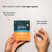Nutrition Geeks Vitamin D3 + K2 4000IU, vegetarian food supplement tablet packaging, no flavour, 365 tablets, directions for use
