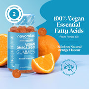 Novomins Vegan Omega 3 6 9 Gummies Orange 60 Count natural orange flavour 2 per day gummies