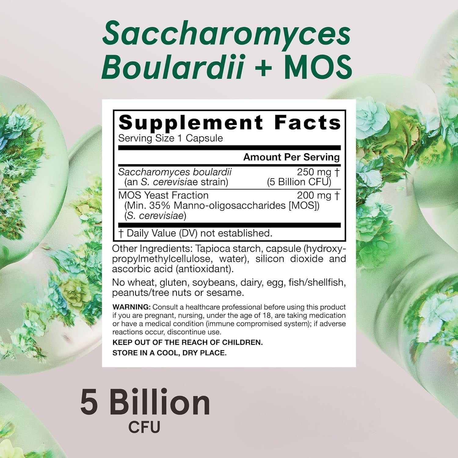 Supplement Facts Image: Jarrow Formulas Saccharomyces Boulardii MOS supplement facts ingredients capsules