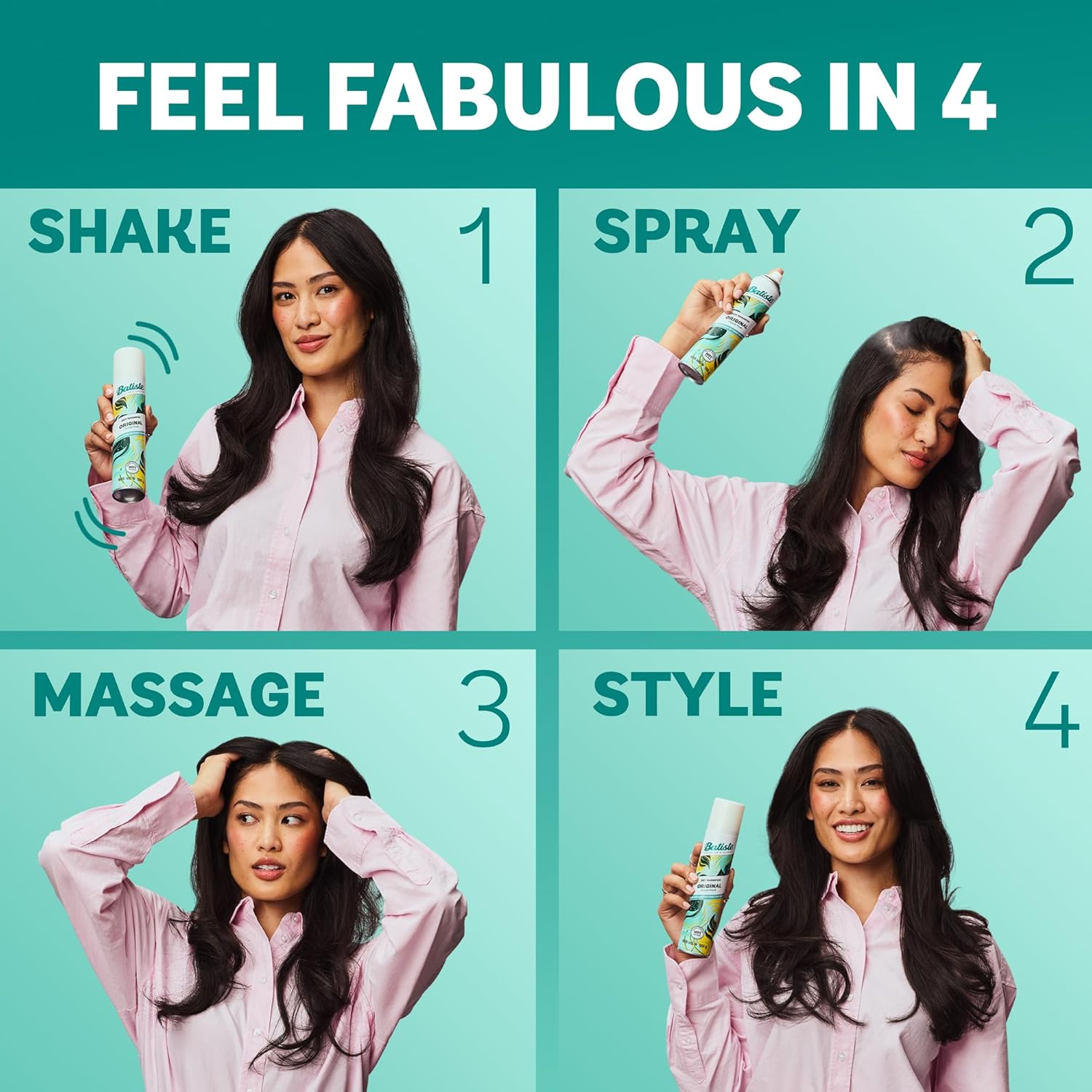 How to Use Image: Batiste dry shampoo spray application roots 350ml usage