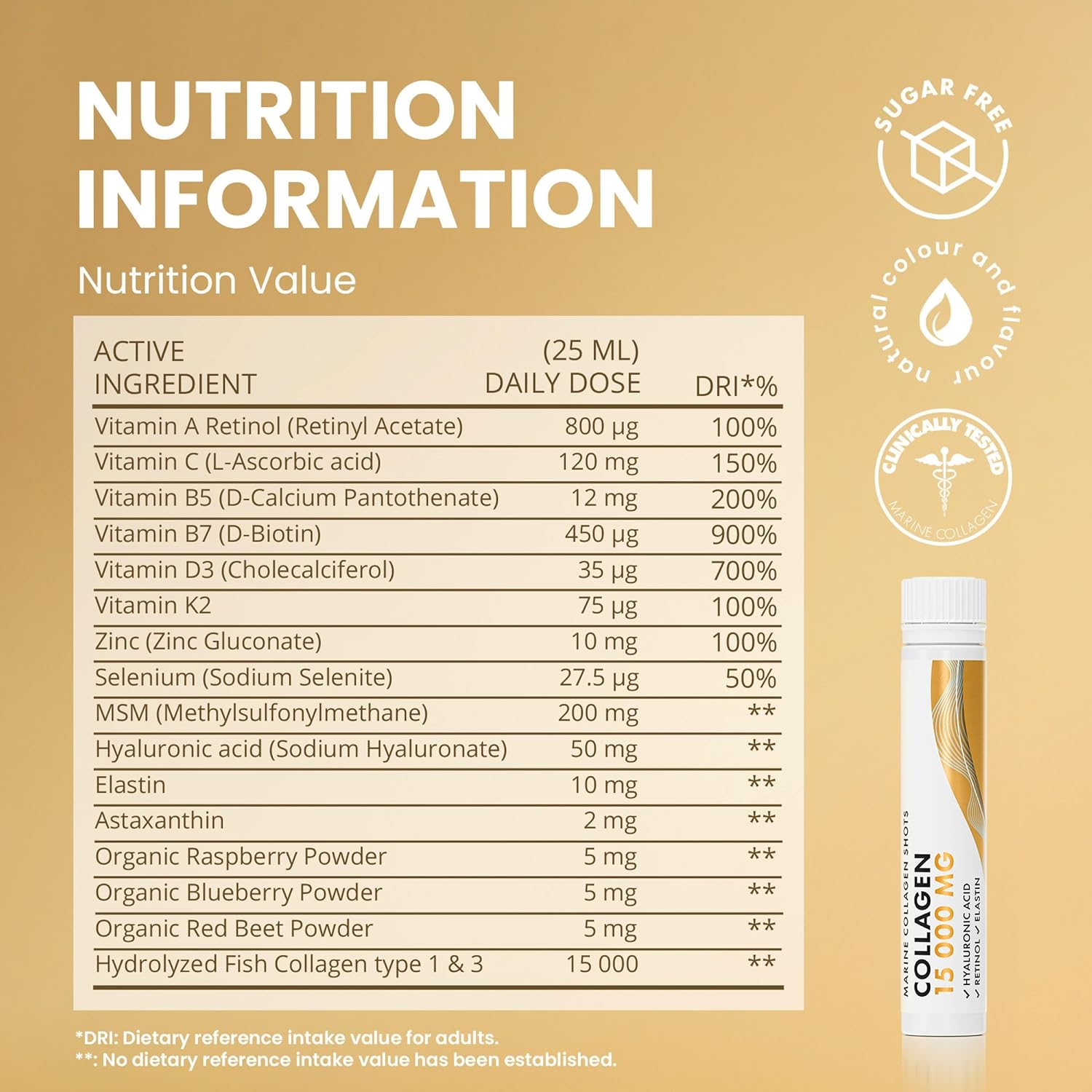 Swedish Nutra Marine Collagen shots supplement facts ingredients berry 30x25ml