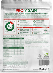 Supplement facts, ingredients & barcode image: SCI-MX Pro V-Gain ingredients label vegan protein chocolate 2.2kg